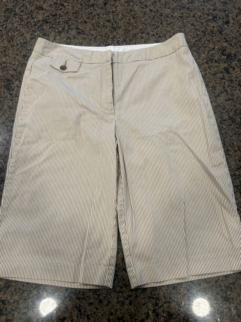 Lands' End Beige and White Pinstripe Women’s Shorts